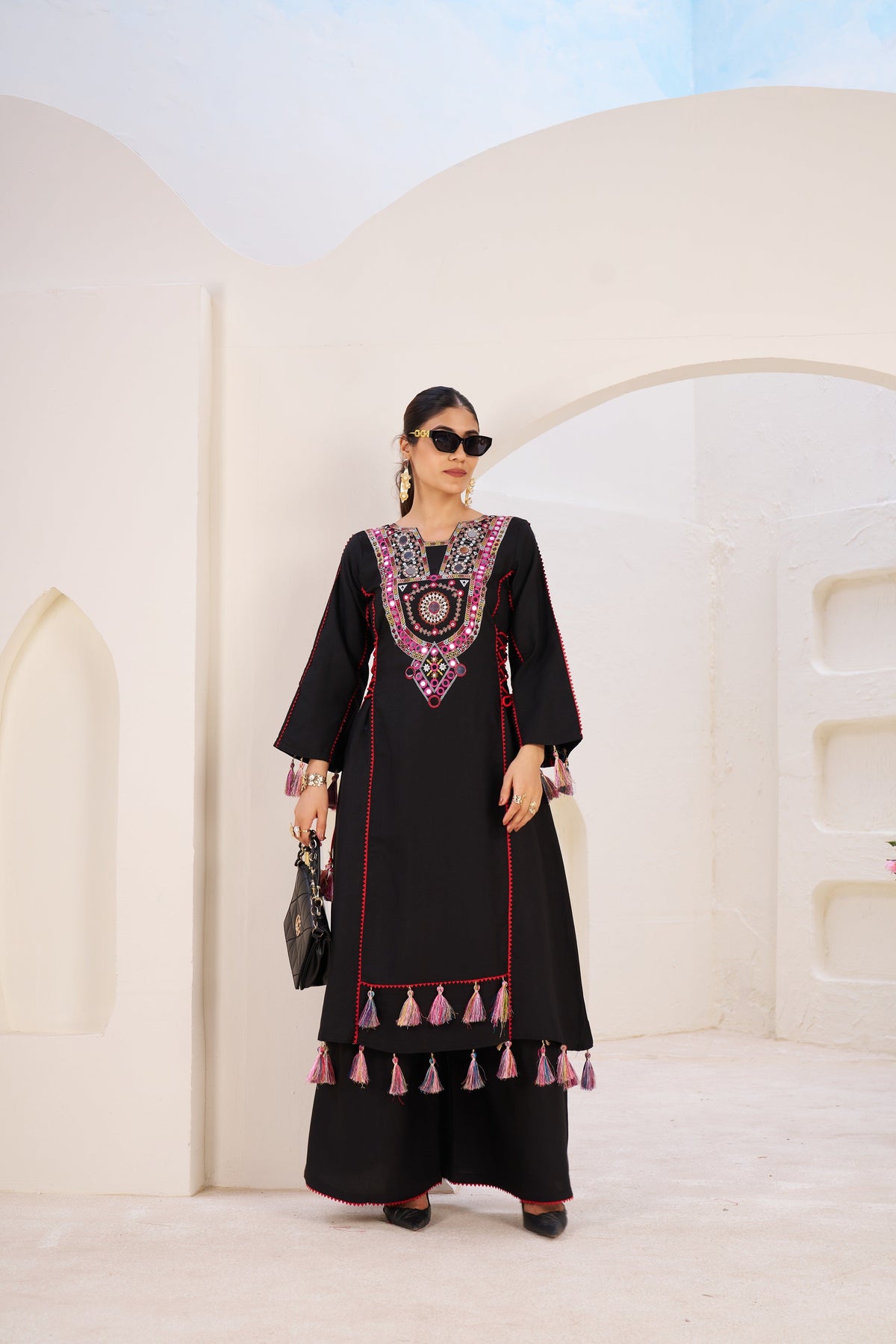 Lehenga Mart Black Reyon Designer Cord-Set Ready To Wear | Grocsy