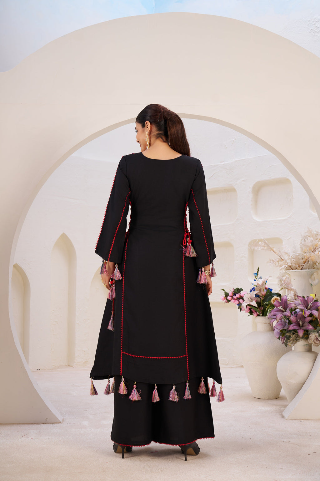Lehenga Mart Black Reyon Designer Cord-Set Ready To Wear | Grocsy