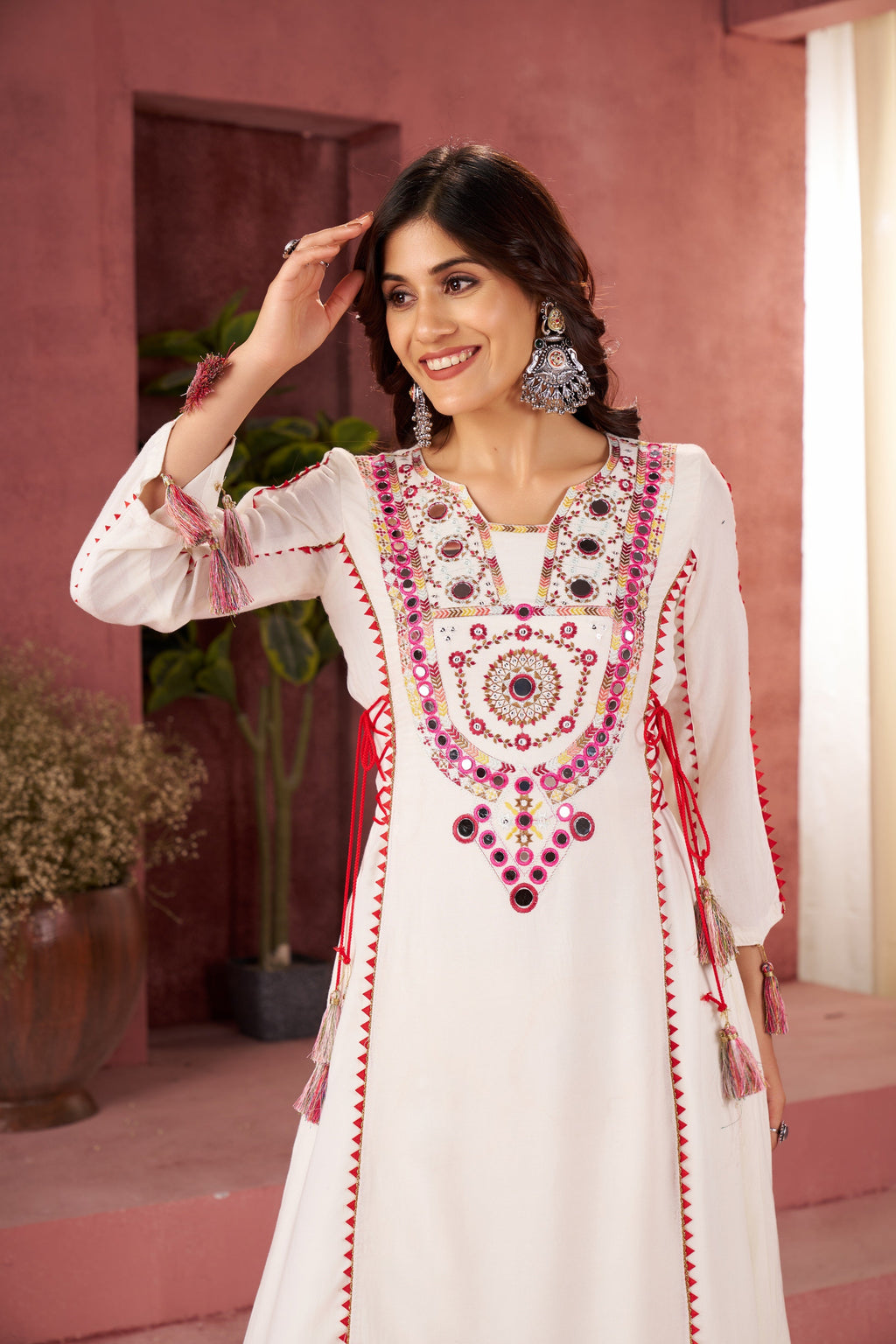 Lehenga Mart Off White Reyon Designer Cord-Set Ready To Wear | Grocsy