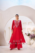 Lehenga Mart Red Reyon Designer Cord-Set Ready To Wear | Grocsy