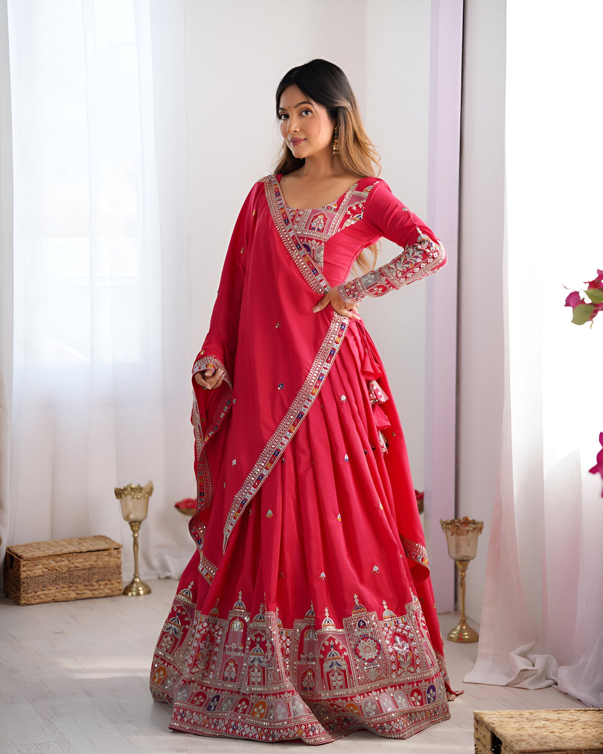 Lehenga Mart Designer Bollywood Style Wedding Wear Lehenga Choli - Red | Grocsy