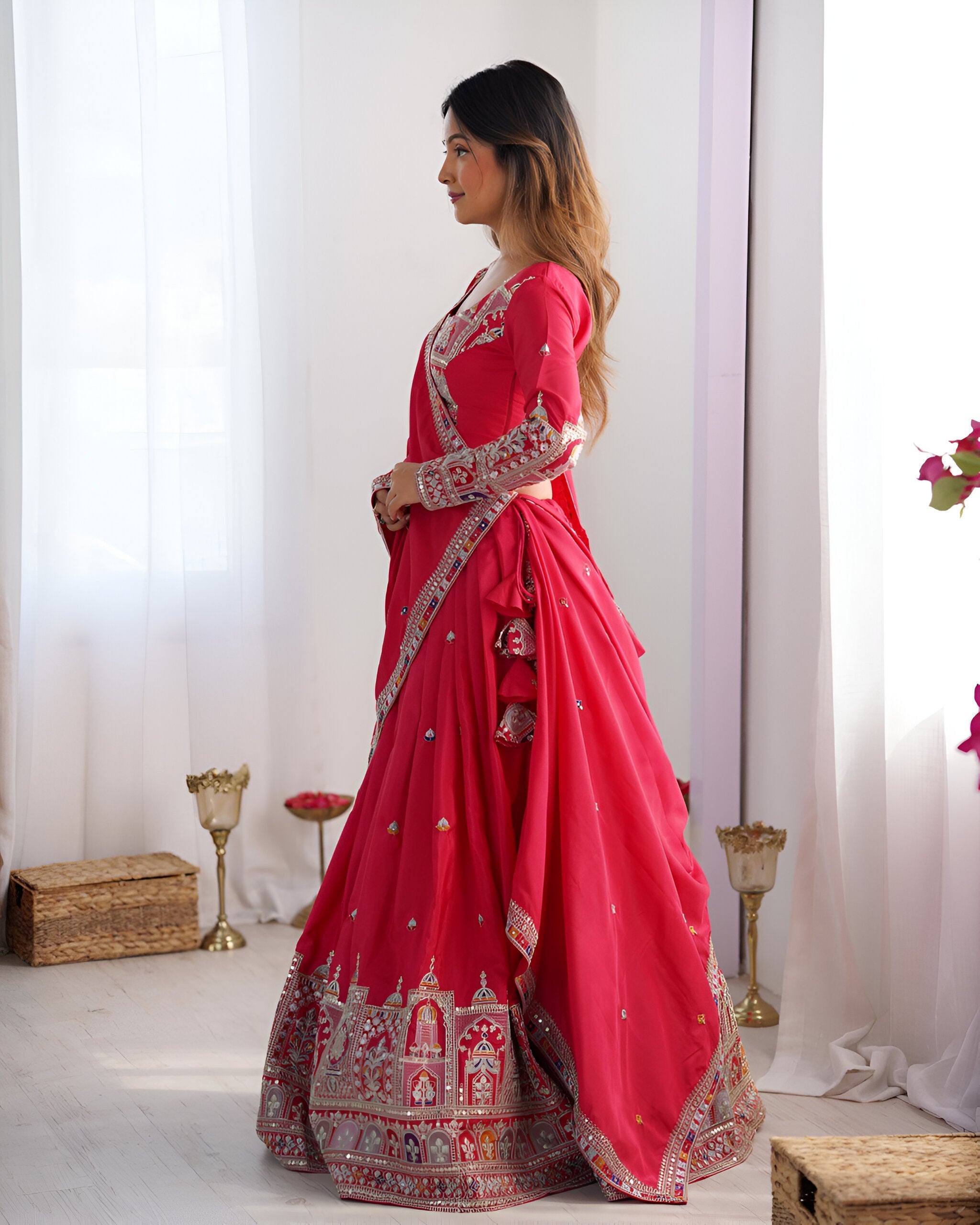 Lehenga Mart Designer Bollywood Style Wedding Wear Lehenga Choli - Red | Grocsy