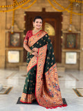 Vedant Vastram Soft Litchi Silk Paithani Jacquard Saree - Green | Grocsy