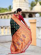 Vedant Vastram Soft Litchi Silk Paithani Jacquard Saree - Green | Grocsy