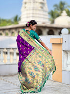Vedant Vastram Soft Litchi Silk Paithani Jacquard Saree - Purple | Grocsy