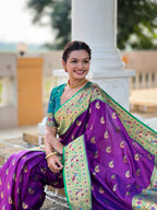 Vedant Vastram Soft Litchi Silk Paithani Jacquard Saree - Purple | Grocsy