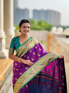 Vedant Vastram Soft Litchi Silk Paithani Jacquard Saree - Purple | Grocsy