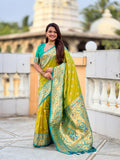 Vedant Vastram Soft Litchi Silk Paithani Jacquard Saree - Olive | Grocsy