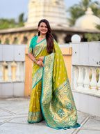 Vedant Vastram Soft Litchi Silk Paithani Jacquard Saree - Olive | Grocsy