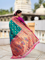 Vedant Vastram Soft Litchi Silk Paithani Jacquard Saree - Rama | Grocsy