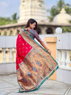 Vedant Vastram Soft Litchi Silk Paithani Jacquard Saree - Pink | Grocsy