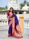 Vedant Vastram Soft Litchi Silk Paithani Jacquard Saree - Violet | Grocsy