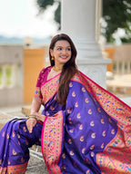 Vedant Vastram Soft Litchi Silk Paithani Jacquard Saree - Violet | Grocsy