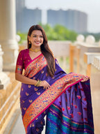 Vedant Vastram Soft Litchi Silk Paithani Jacquard Saree - Violet | Grocsy