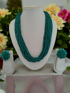 Inhanns Vibrant Handmade 20 Layers Beaded Necklace With Matching Earrings - Sea Green | Grocsy