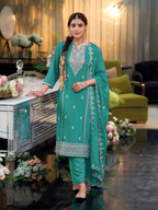 Anaita Turquoise Heavy Chinon Readymade Suit with Embroidery & Sequence Work | Grocsy