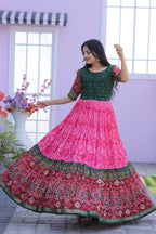 Jyoti Fashion Women's Pink Patola with Foil Print Dola Silk Anarkali Dress | Grocsy