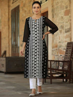 Juniper Women's Black Georgette Printed Kurta | Grocsy