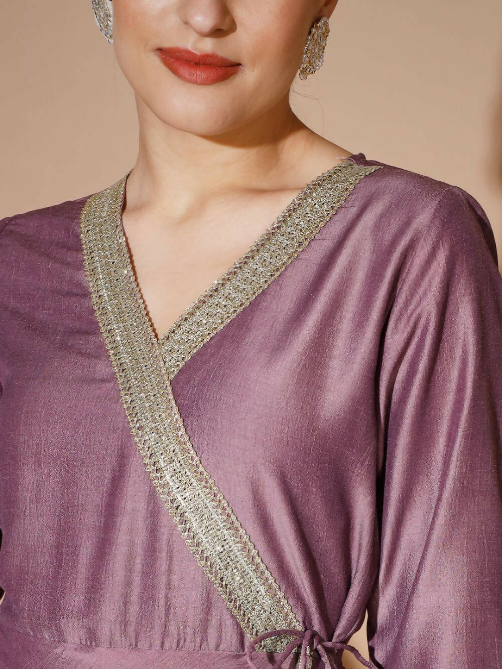 Myshka Women Mauve Solid Kurta & Palazzos With Dupatta | Grocsy