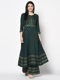 Aniyah Rayon Bottle Green Color Anarkali Palazzo Set (AN-204K) | Grocsy