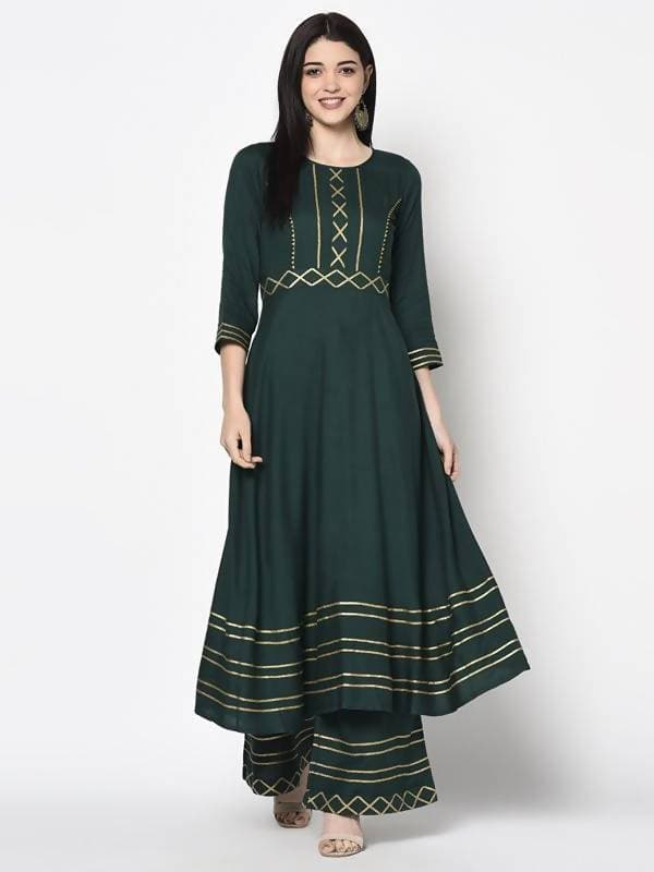 Aniyah Rayon Bottle Green Color Anarkali Palazzo Set (AN-204K) | Grocsy
