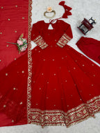 The52 Women's Beautiful Faux Georgette Fabric Embroidery Work Flared Anarkali Pant and Dupatta Set | Grocsy