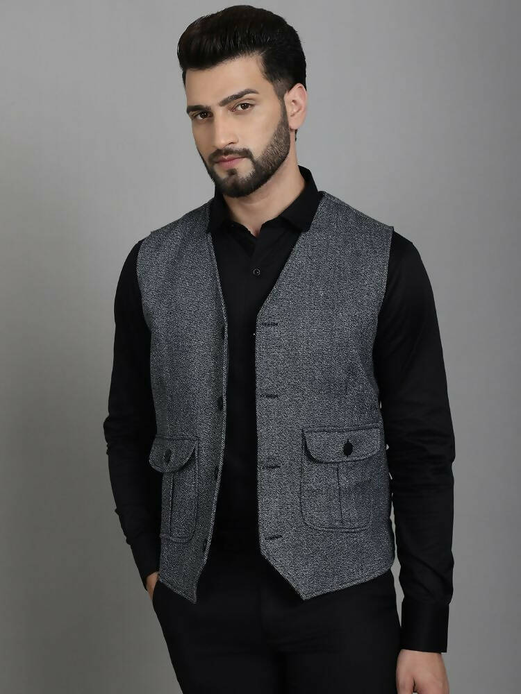 Even Apparels Solid Waistcoat - Grey | Grocsy