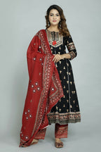 Alvano Alvano Women's Stylish Rayon Anarkali Kurta with Pant and Dupatta Set | Grocsy