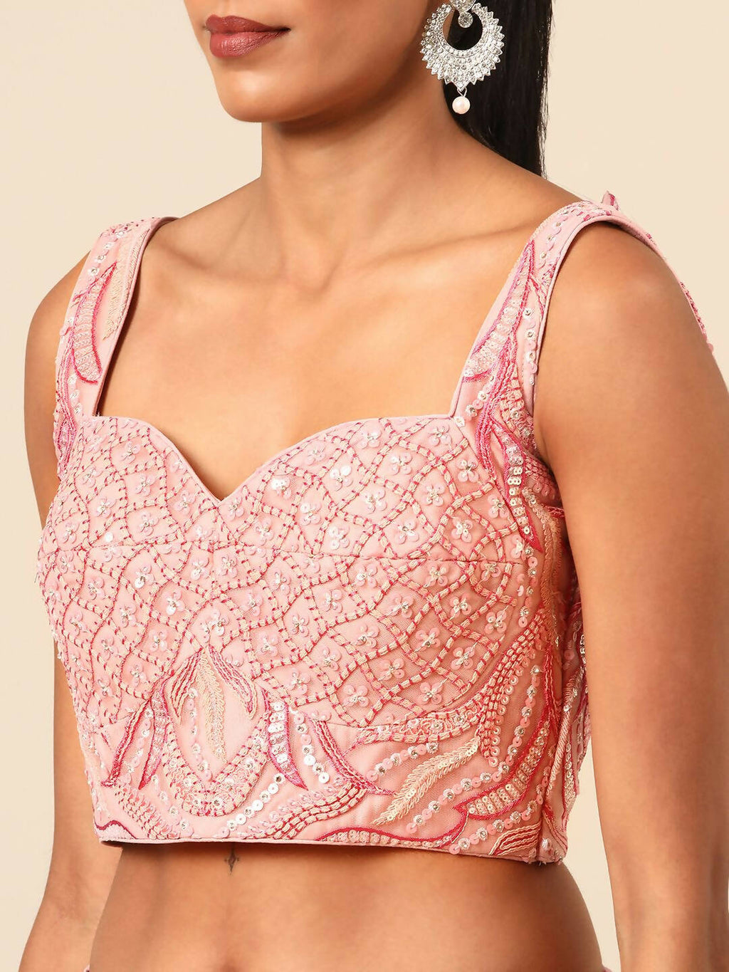 House of Panchhi Coral Pink Net Sequins and Zarkan embroidery Lehenga choli & Dupatta | Grocsy