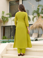 The52 Lemons Women's Gorgeous Chinon Embroidered Flared Kurta with Pant And Dupatta Set | Grocsy