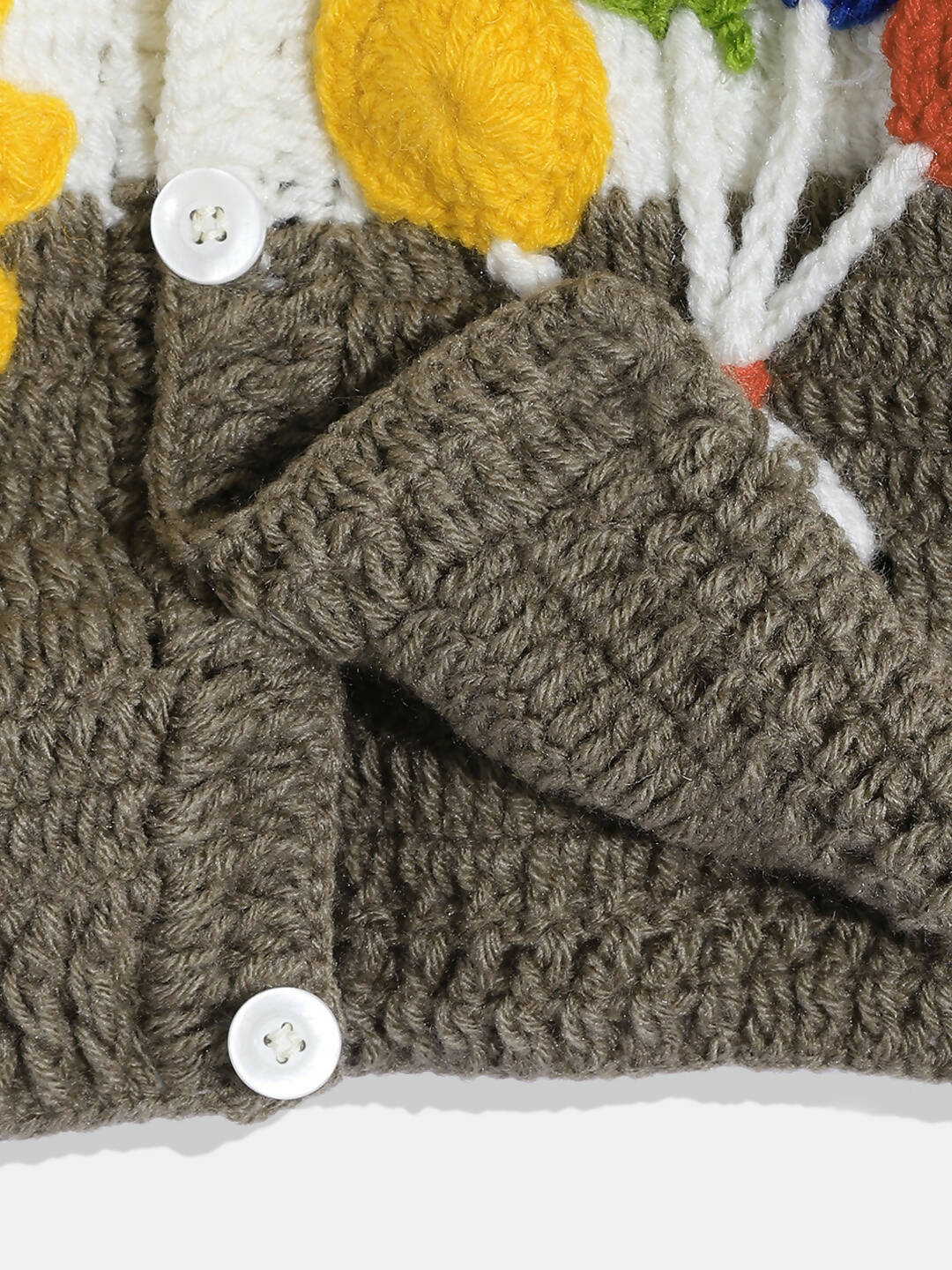 Chutput Kids Woollen Hand Knitted Full Sleeves Balloon Detail Colorblocked Sweater For Baby Boys With Striped Cap - Brown | Grocsy