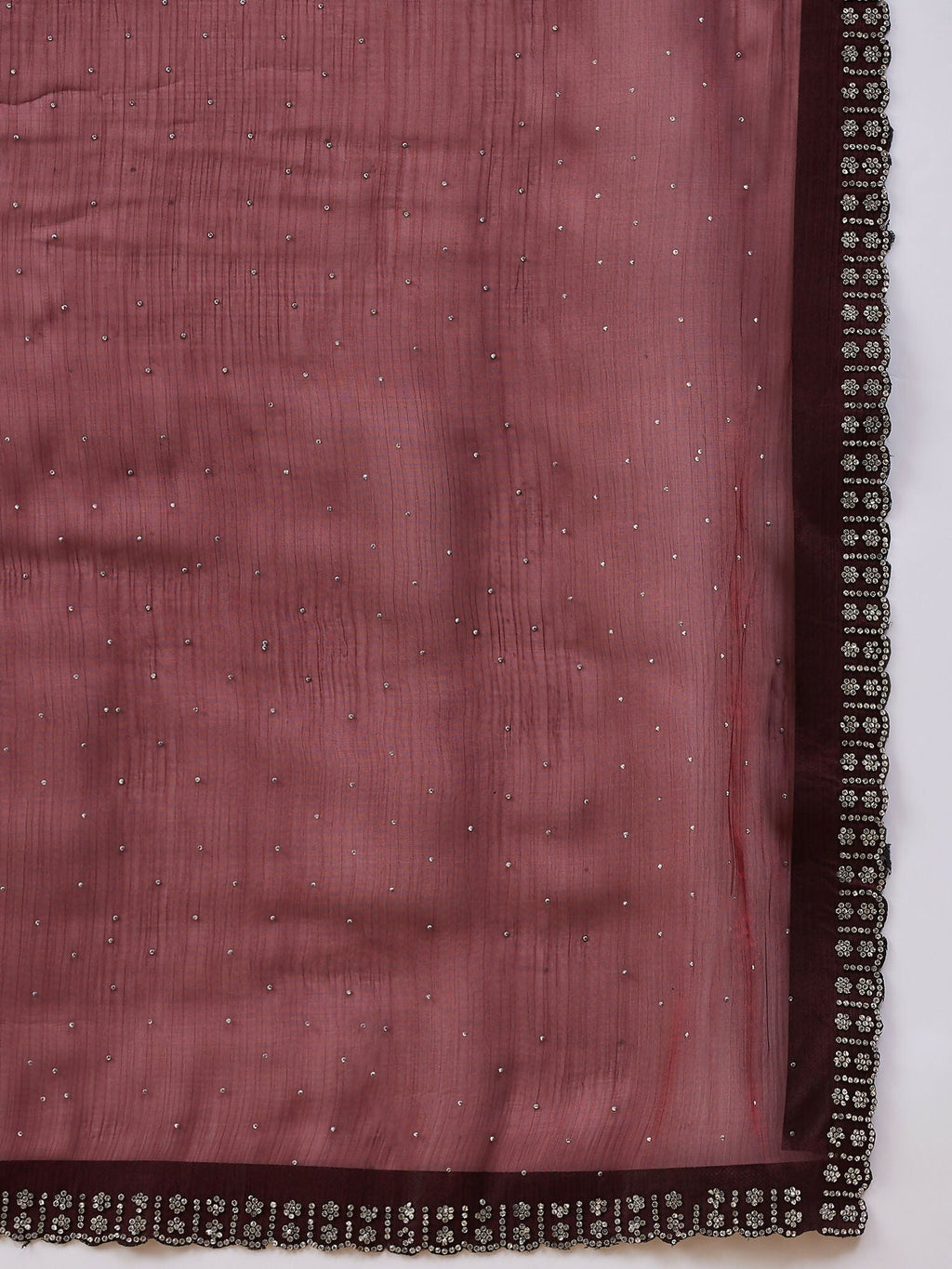 Brown Organza Swaroski Diamond Work Saree with Unstitched Blouse - Radha | Grocsy