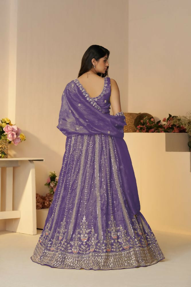 Kesar Fab Dark-Purple Jimmy Choo Hand_Woven Lehenga | Grocsy