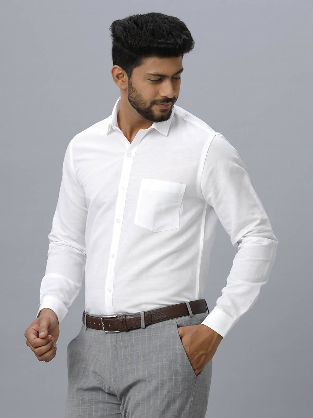 Ramraj Cotton Mens Full Sleeve White Shirt Plus Size - Justice White | Grocsy
