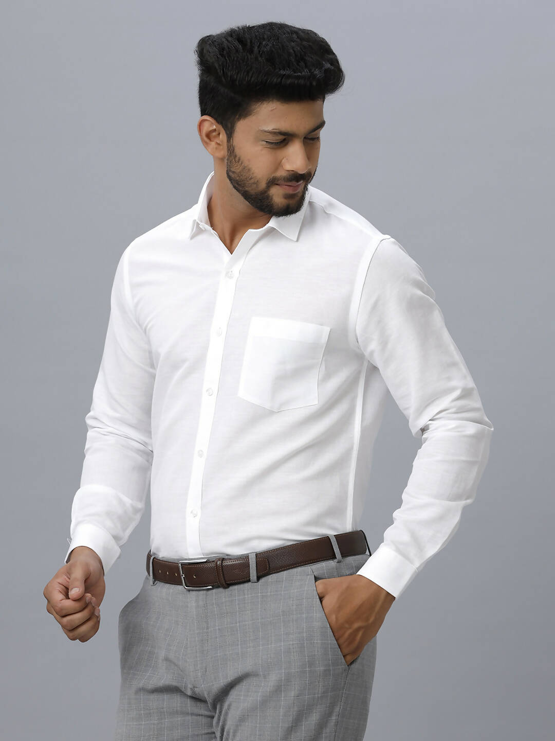 Ramraj Cotton Mens Full Sleeve White Shirt Plus Size - Justice White | Grocsy