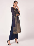 Cheera Hand Block Print Navy Color Straight Kurta | Grocsy