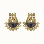 Nuyug 22K Gold Plated Dark Crystal Studded Contemporary Floral Shaped Stud Earrings | Grocsy