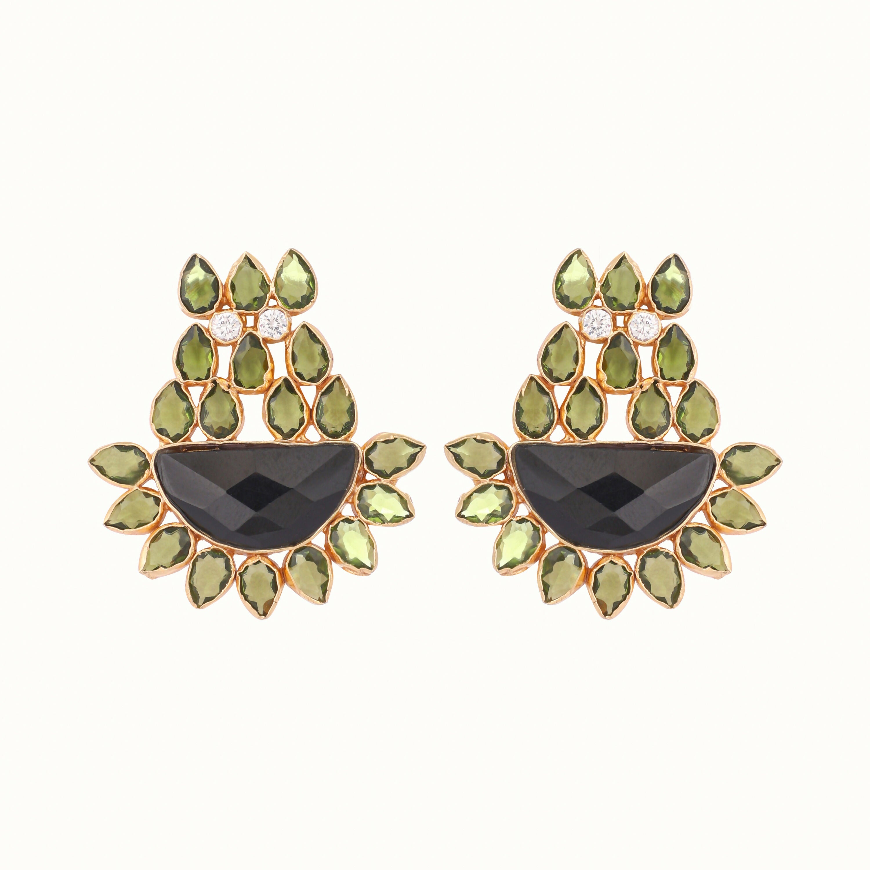 Nuyug 22K Gold Plated Dark Crystal Studded Contemporary Floral Shaped Stud Earrings | Grocsy