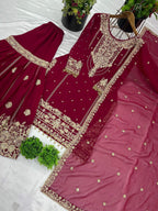 Prazu Fashion Maroon Georgette Embroidered Rivet Moti Work Palazzo Suit | Grocsy