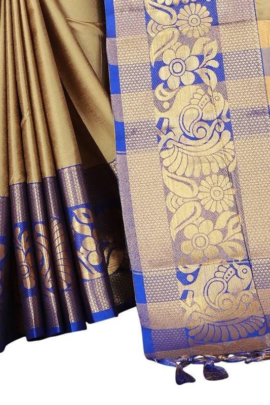 Vamika Banarasi Cotton Silk Weaving Brown Saree (DOCTOR MOR CHIKU) | Grocsy