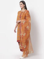 Myshka Women's Cotton Printed 3/4 Sleeve Round Neck Casual Multicolor Kurta Pant Dupatta Set | Grocsy