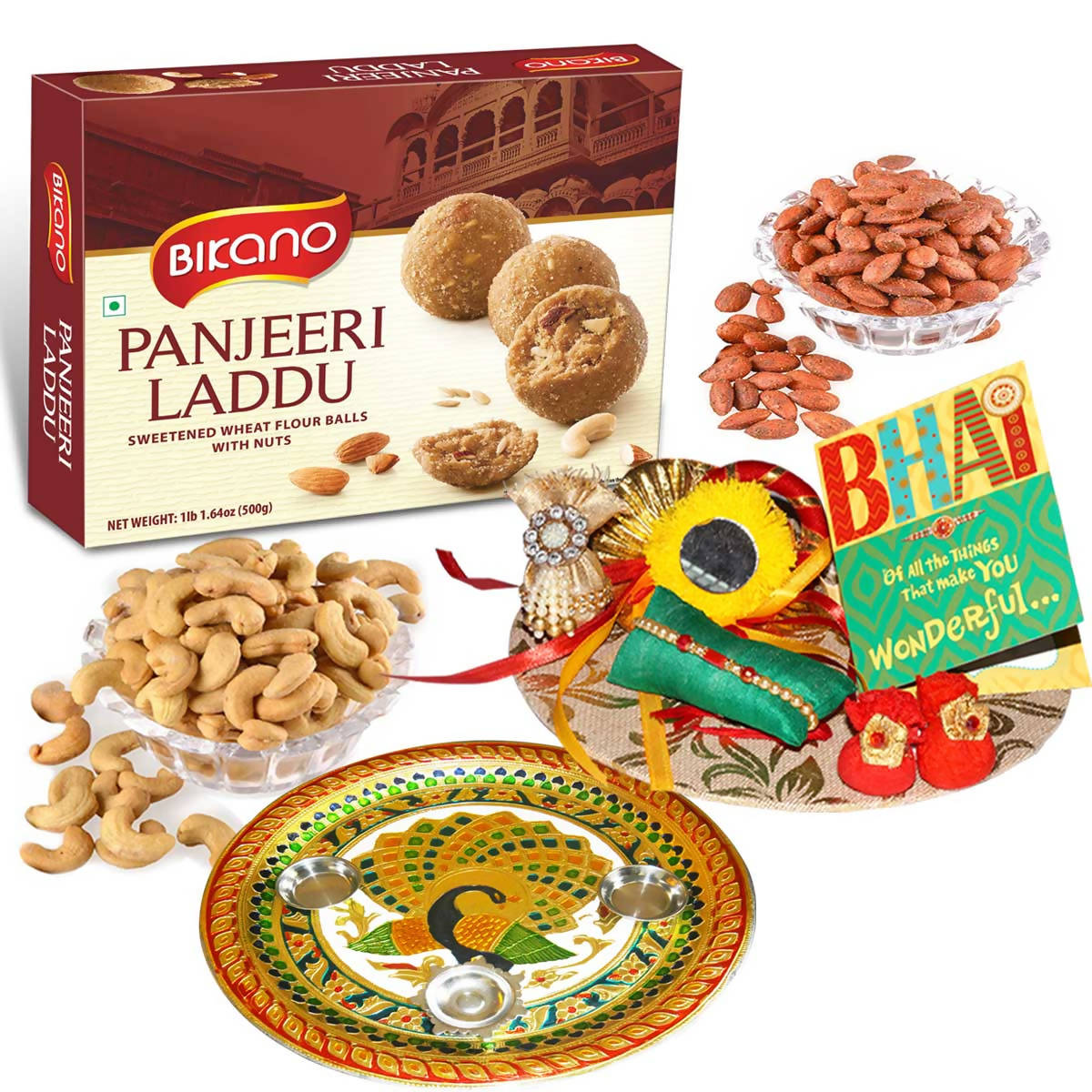 Bikano Panjeeri Laddoo and Dryfruits Rakhi Puja Thali | Grocsy