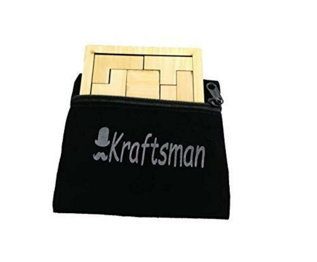 Kraftsman Portable Wooden Tetris Puzzle | 9 Pieces Puzzle 6x6 Board for Kids and Adults | Travel Pouch Included | Grocsy