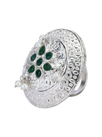 Joban Fashion Women Green Stone Silver Tone Ring | Grocsy