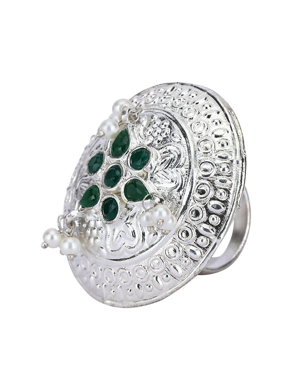 Joban Fashion Women Green Stone Silver Tone Ring | Grocsy