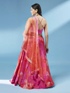 House of Panchhi Orange Organza Shibori Printed Lehenga choli & Dupatta | Grocsy