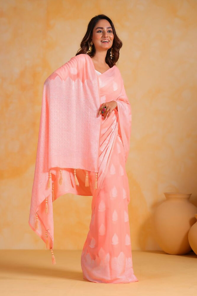 Vamsee Sikha Peach Georgette Saree | Grocsy