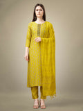 Jyoti Fashion Women's Yellow Rayon Embroidery & Sequence work Kurta with Trouser & Dupatta | Grocsy