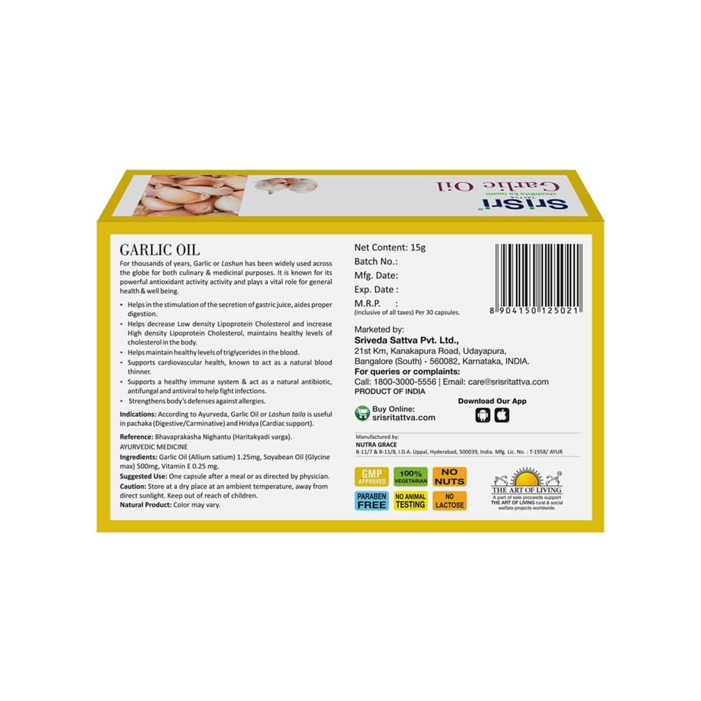 Sri Sri Tattva Garlic Veg Oil Capsules | Grocsy