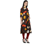 Kanoor Women's Multicolour A line Round neck kurti | Grocsy